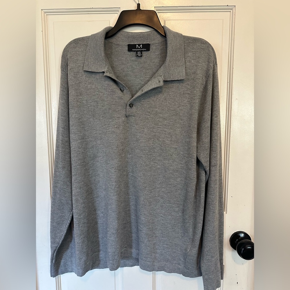Magaschoni Polo Shirt Mens Wool‎ Blend Sweater Long Sleeve Polo Knit Medium